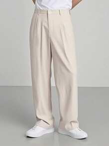 Calvornis Men's Solid Color Pleated Straight Leg Loose Casual Pants Men S Clothes Men Pants Pleated Pants