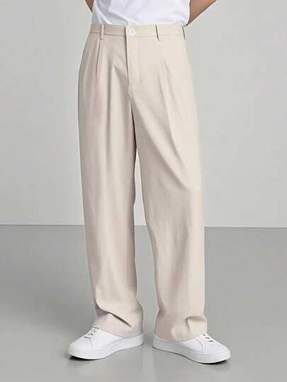 Calvornis 男士纯色褶皱直筒宽松休闲裤