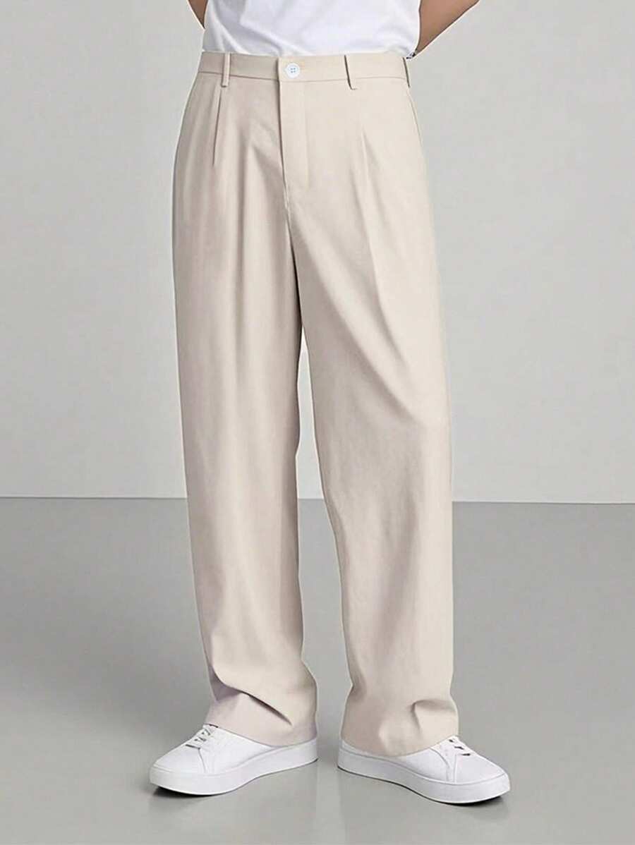 Calvornis Men's Solid Color Pleated Straight Leg Loose Casual Pants Men S Clothes Men Pants Pleated Pants