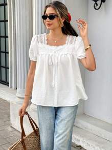 Pariaura Camicia a maniche corte di colore unito, alla moda per l'estate, da donna