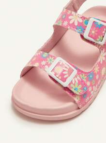 Cozy Pixies 1 双夏季可爱女童粉色碎花图案钩环休闲公主时尚百搭软底平底凉鞋