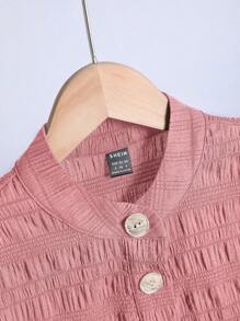 Modelyn 女士纯色纽扣半襟长袖褶裥衬衫