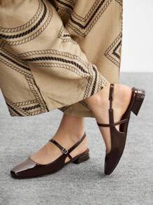 CUCCOO BIZCHIC Women's Minimalist Square Toe Open Heel Flat Shoes For Christmas - Coffee Brown - View 5