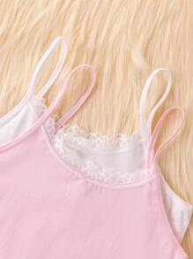 Sparklyn 4pcs Girls Solid Color Lace Trim Soft Cotton Activewear Set, Simple Minimalist Versatile Sports Innerwear/Outerwear Ensemble