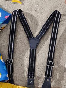 BABY SHARK X SHEIN 男婴卡通黄色鲨鱼印花蓝色休闲 Polo 领衬衫和黄色吊带短裤绅士可爱套装 - 藍色 - 查看 6