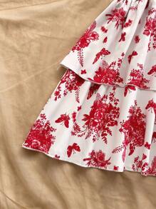 Soleia 度假夏季露背分层束腰休闲连衣裙 - 紅白色 - 查看 4