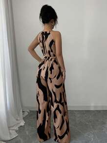 SHEIN Tall Women's Print Cinched Waist Elegant Daily Vacation Casual Sleeveless Jumpsuit