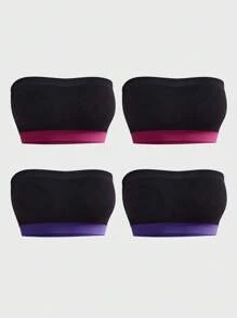 SHEIN 4pcs Contrast Marbled Pattern Fashion Women Bandeau Bras
