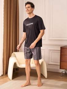 SHEIN Men's Casual Loungewear Set, Spring/Summer - Black - View 4