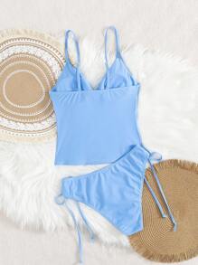 Swim Lushoire 2 bộ đồ bơi bikini hai mảnh mùa xuân nhiều màu sắc cho nữ, trang phục thường ngày thanh lịch và gợi cảm khi đi nghỉ dưỡng trên bãi biển - Màu xanh lam - Xem 2