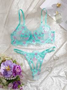 2pcs/Set Women's Colorful Sexy Lingerie Set - Green - View 3