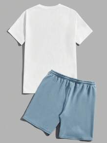 Manfinity BRENVOR 2pcs/Set Men's Casual Coconut Tree Print T-Shirt And Shorts Knit Suit, Summer, Cozy Outfits - Mint Blue - View 2