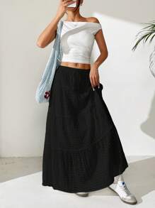 SHEIN EZwear Women's Black Ruffle Hem Skirt, Suitable For Summer Vacation - Black - View 4