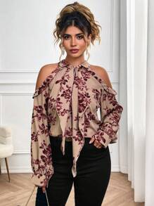 SHEIN Clasi Plus size kvinnor rosa tryck, minimalistisk, dagligt slitage skjorta med öppen krage - Multifärgad - Visa 3