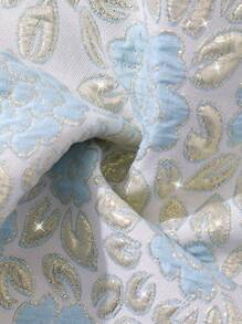 SHEIN 女童优雅梭织盖袖粉红玫瑰提花连衣裙，儿童欧式公主风格派对礼服，优雅少女女孩服装 - 淺藍色 - 查看 4