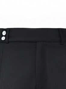 Manfinity Homme Pantaloni de costum casual pentru bărbați, de culoare solidă, cu buzunare, cu picior drept - Negru - Vizualizare 4