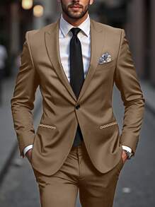 Manfinity Mode Einfarbige Jacke und Hose für Herren, modisches Sommeranzug-Set