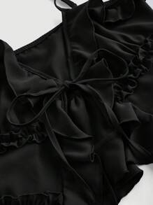 SHEIN MOD Áo Bralette không dây màu đen ôm sát mùa hè có nút thắt phía trước và dây đai phía sau - màu đen - Xem 4