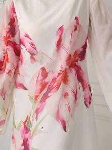 SHEIN Najma Elegant Floral Print Flare Sleeve Dress - Apricot - View 4