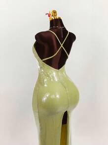 Amplova Robe de femme minimaliste et sexy à fente haute avec sequins