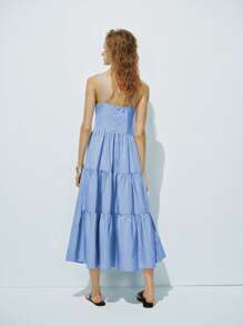 Lumivelle Women's Casual Solid Color Spaghetti Strap Dress, A-Line Silhouette, Suitable For Holiday, Elegant - Blue - View 2