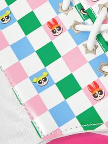 THE POWERPUFF GIRLS X SHEIN 1pc Women's Colorful Plaid & Hexagon Graphic "Blossom, Bubbles, Buttercup" Print Corset Belt, Versatile For Daily Wear, Random Pattern - White - View 2