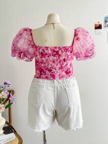 Soleia 大碼印花前打結短款T恤 - 彩色 - 查看 2