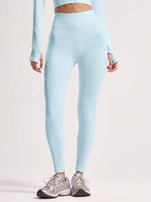 Musera Sport Ribbed Waist Seamless Sport Leggings Workout Summer Running Gym Yoga Daily Gym Fitness - Blue - View 3