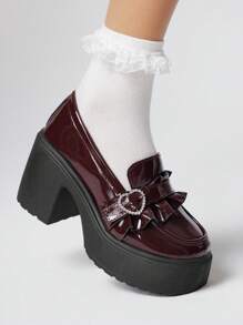 ROMWE Kawaii Zapatos Mary Jane de plataforma con puntera redonda, suela gruesa y con estilo para petite