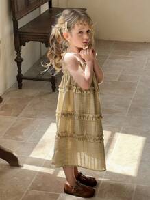 DAZY Young Girl Spaghetti Strap Fashionable Summer Dress - Yellow - View 3