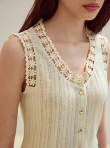 MOTF STUDIO CONTRAST LACE BUTTON UP VEST