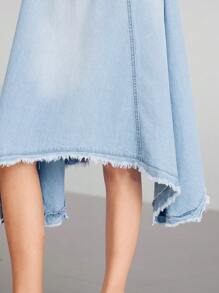 LYSMO Sleeveless Casual Asymmetric Hem Fringe Trim Denim Dress For Women - Blue - View 5