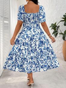 SHEIN Clasi Plus Size Women's Square Neck Casual Resort Summer Dress - Multicolor - View 2