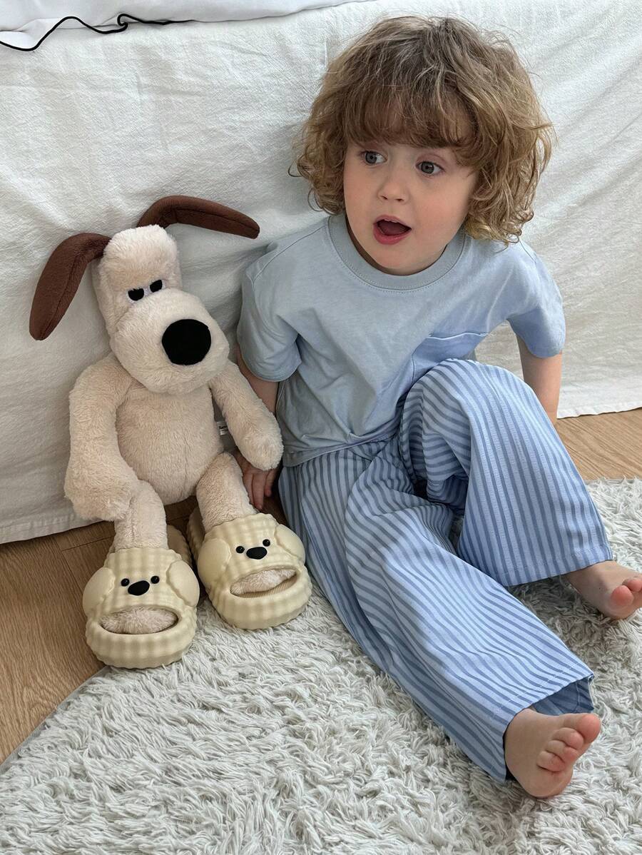 Hapijoa 2 件儿童秋季服装：圆领纯色针织短袖 T 恤 + 梭织格子裤休闲家居服套装，适合幼儿男孩 - 藍色 - 查看 1