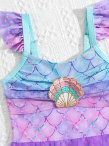Baby Girl Fashionable Spaghetti Strap Mesh Summer Swimwear - Multicolor - View 3