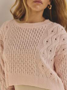 Aralina Maglione casual da donna a girocollo con maniche lunghe a giro-spalla e motivo a torsione