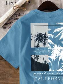 SHEIN Camiseta de manga corta y cuello redondo informal para niños, adecuada para el verano