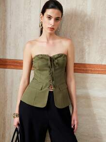 Gloray Canottiera tubolare intrecciata da donna con occhielli e vita strizzata, versatile per l'ufficio