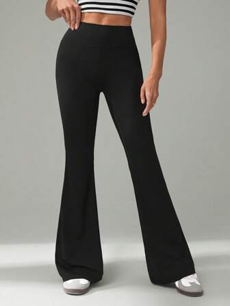SHEIN Tall Women's Casual Plain Color High Waist Flared Pants, Stretch Work Pants