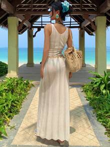 DAZY Vestido de suéter de mujer con diseño calado para vacaciones en la playa, vestido de suéter de mujer estilo Y2K - Albaricoque - Ver 5