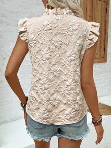 EMERY ROSE Camisa casual de mujer de color albaricoque con mangas de campana con volantes, lazo y estampado floral, para uso diario/vacaciones - Albaricoque - Ver 2