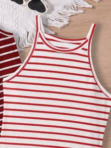 SHEIN Gestreiftes ärmelloses Kleid in Große Größen für Mädchen, Mehrfachpackung