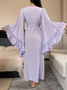 DAZY Romantic Ruffled Flare Sleeve Loose Maxi Women's Sleepwear Bathrobe Pajama - Purple - View 2