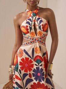 Zivah 2025新潮流婚礼季猿人风格多彩度假日常约会生日派对十字露背领口镂空前胸露腰后背绑带蝴蝶结装饰下摆 - 彩色 - 查看 5