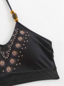 Swim Oasis Plus Size Women Sun & Moon Print Casual Beach Swimsuit Set, Summer