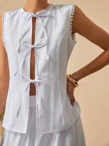 Bóhologie Conjunto de 2 piezas para mujer con blusa con cinta de encaje en los huecos de los brazos y el cuello, y falda larga. Conjunto de ropa de primavera-verano con look limpio