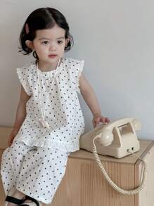 Dazy Kids Set de cămașă și pantaloni cu picioare largi, bluză cu imprimeu integral, cu volante, pentru fete