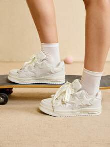 Women's Casual Sneakers, White Platform Shoes, Flat Sports Shoes
