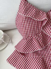 Elamini 女式夏季休闲条纹荷叶边吊带上衣 - 紅色 - 查看 4