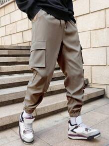 Manfinity Homme Men Stylish Casual Multi-Pocket Cargo Pants, Suitable For Summer - Khaki - View 3